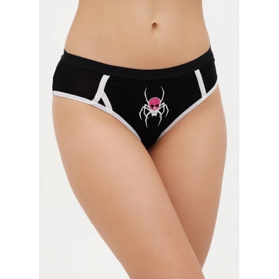 Черные женские трусики слипы с принтом Паук