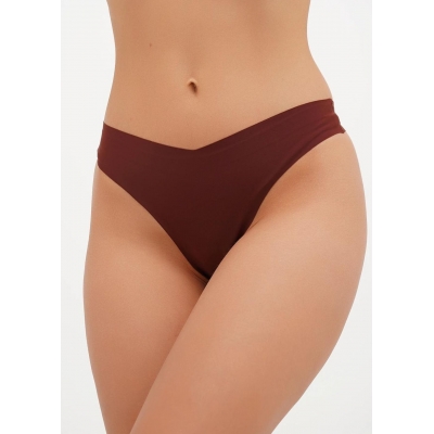 Жіночі безшовні трусики стрінги з середньою посадкою темно-коричневий