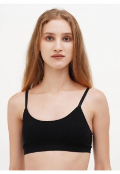 Поддерживающий женский топ в рубчик на тонких регулируемых бретельках черный