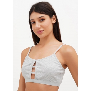 Женский топ на тонких нерегулируемых бретельках в рубчике светло-серый цвет