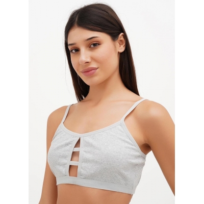 Жіночий топ на тонких нерегульованих  бретельках в рубчик світло-сірий колір