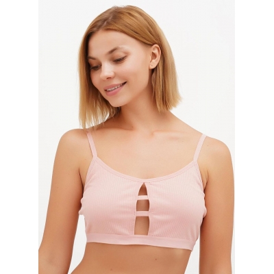 Жіночий топ на тонких нерегульованих  бретельках в рубчик рожевий колір