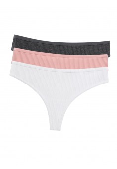 Набір жіночих трусиків стрінги в рубчик з середньою посадкою 3шт