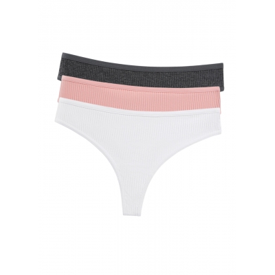 Набір жіночих трусиків стрінги в рубчик з середньою посадкою 3шт