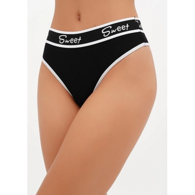 Женские трусики стринги в рубчике черный цвет