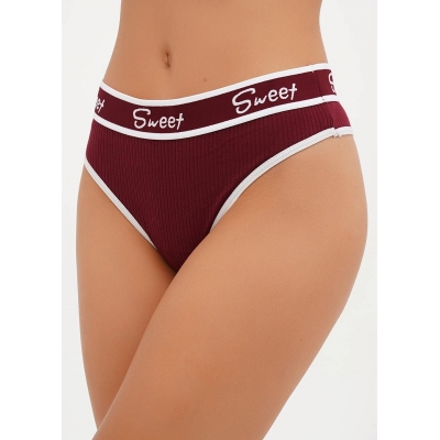 Женские трусики стринги в рубчик бордовый цвет