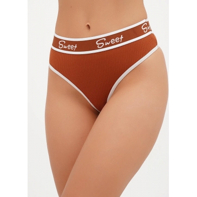 Женские трусики стринги в рубчик коричневый цвет