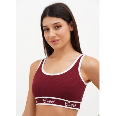 Жіночий топ в рубчик бордовий колір