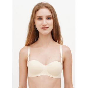 Жіночий дихаючий безшовний бюстгальтер без кісточок з пуш-ап бежевий колір