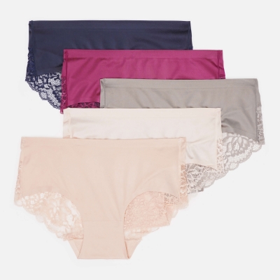 Комплект (5 шт.) жіночі безшовні труси сліпи з мереживом, еластичні, комфортні