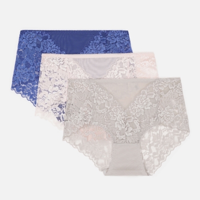 Комплект 2 (3шт.) Жіночі мереживні трусики висока посадка