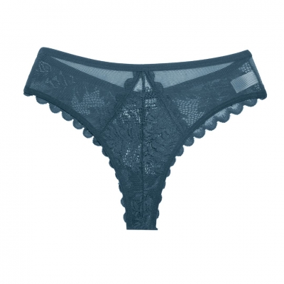 Жіночі бавовняні мереживні трусики стрінги Finetoo з низькою талією Зелений