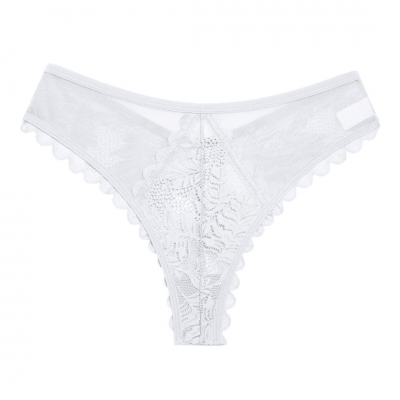 Жіночі бавовняні мереживні трусики стрінги Finetoo з низькою талією Білий