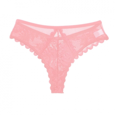 Жіночі бавовняні мереживні трусики стрінги Finetoo з низькою талією Рожевий