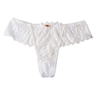 Женские кружевные стринги с бантиком белые