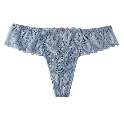 Женские кружевные стринги с бантиком голубые