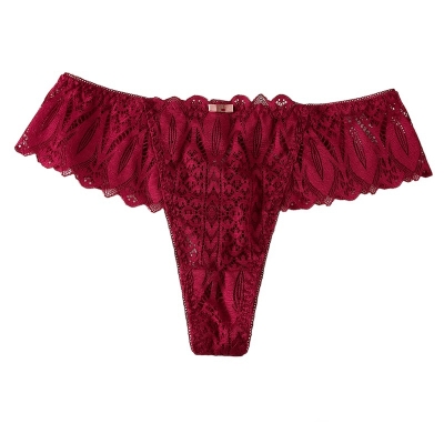 Женские кружевные стринги с бантиком красные