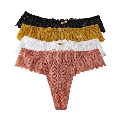 Комплект (4шт.) жіночих мереживних трусиків стрінгів з бантиком
