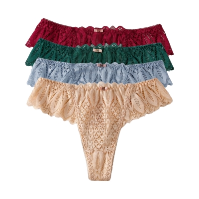 Комплект (4шт.) жіночих мереживних трусиків стрінгів з бантиком