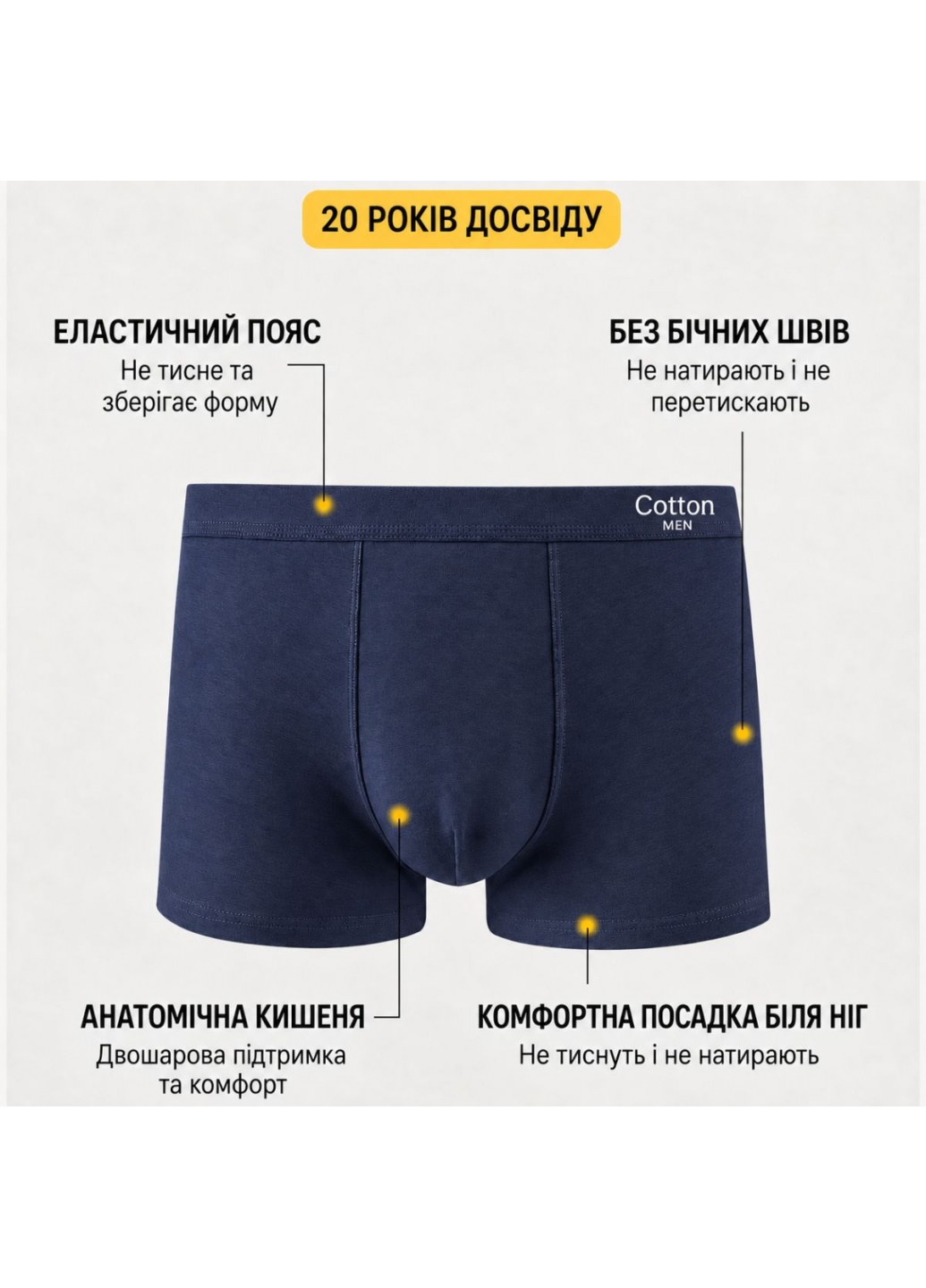 Чоловічі бавовняні труси-боксери, сині - 3314