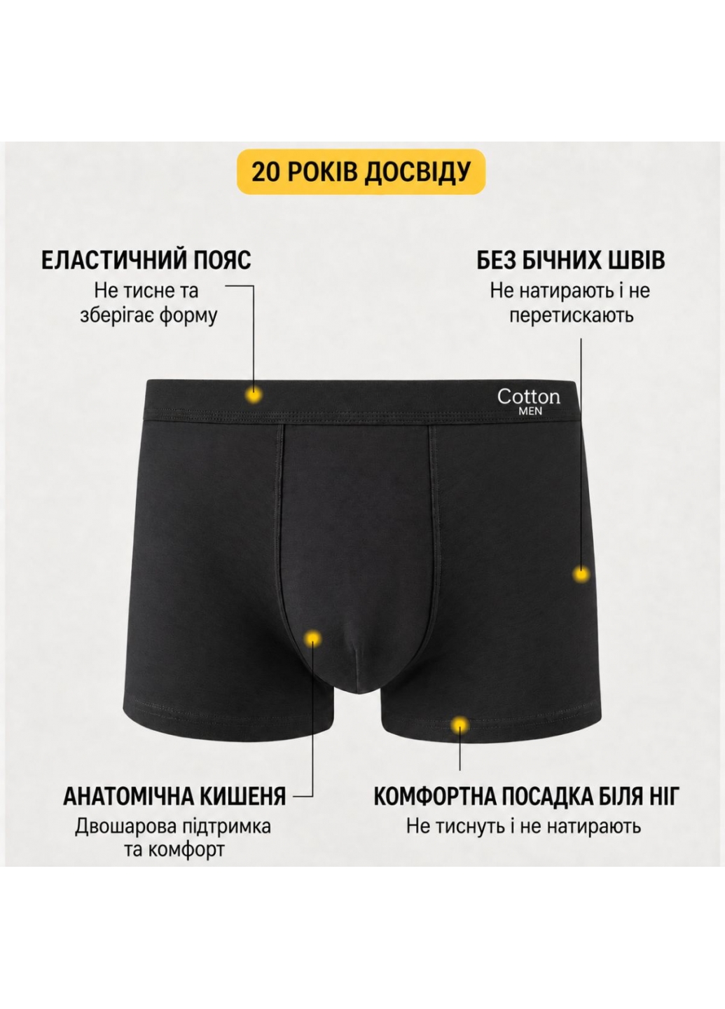 Чоловічі бавовняні труси-боксери, чорні - 3314
