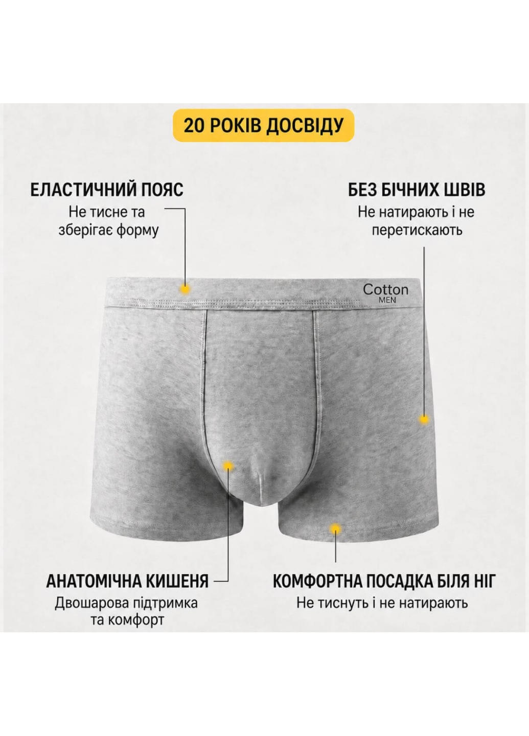 Набір чоловічих трусів-боксерів з бавовни, 4 шт.: чорні, сині, світло-сірі, темно-сірі — K3314