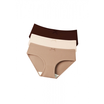 Набір (3шт.) Жіночі безшовні бавовняні трусики з бантиком – середня посадка, кавові відтінки