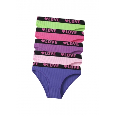 Жіночі спортивні бавовняні трусики з рельєфної тканини (5 шт.) – модель LOVE в яскравих кольорах