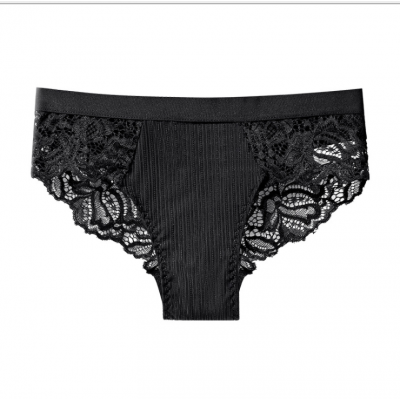 Женские трусики слипы кружевная отделка черный