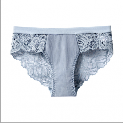 Женские трусики слипы кружевная отделка голубой