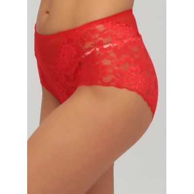 Женские кружевные трусики высокая посадка красный