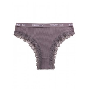 Трусики бавовняні бразиліани з мереживним оздобленням філетовий