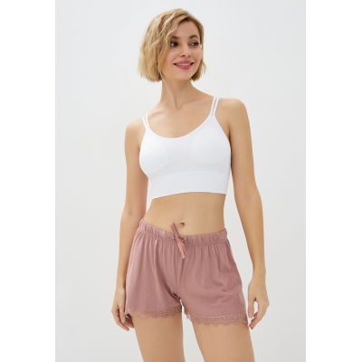 Бавовняний безшовний топ бралетт в рубчик на брителях з білою чашкою