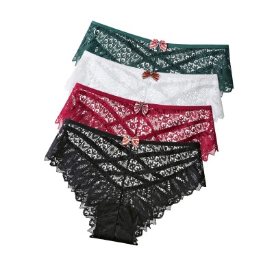 Комплект Женских кружевных трусиков с бантиком 4 штуки