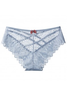 Женские кружевные трусики с бантиком Голубой