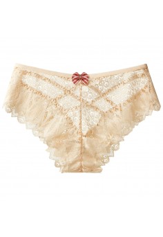 Женские кружевные трусики с бантиком Бежевый