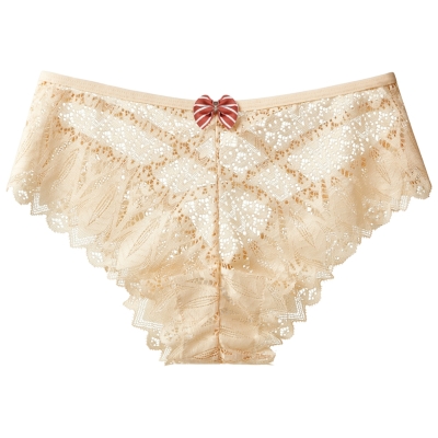 Жіночі мережевні трусики з бантиком Бежевий